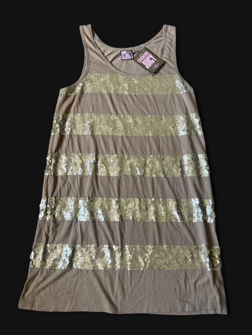 Y2K Juicy Couture Gold Sequin Stripe Tank Dress